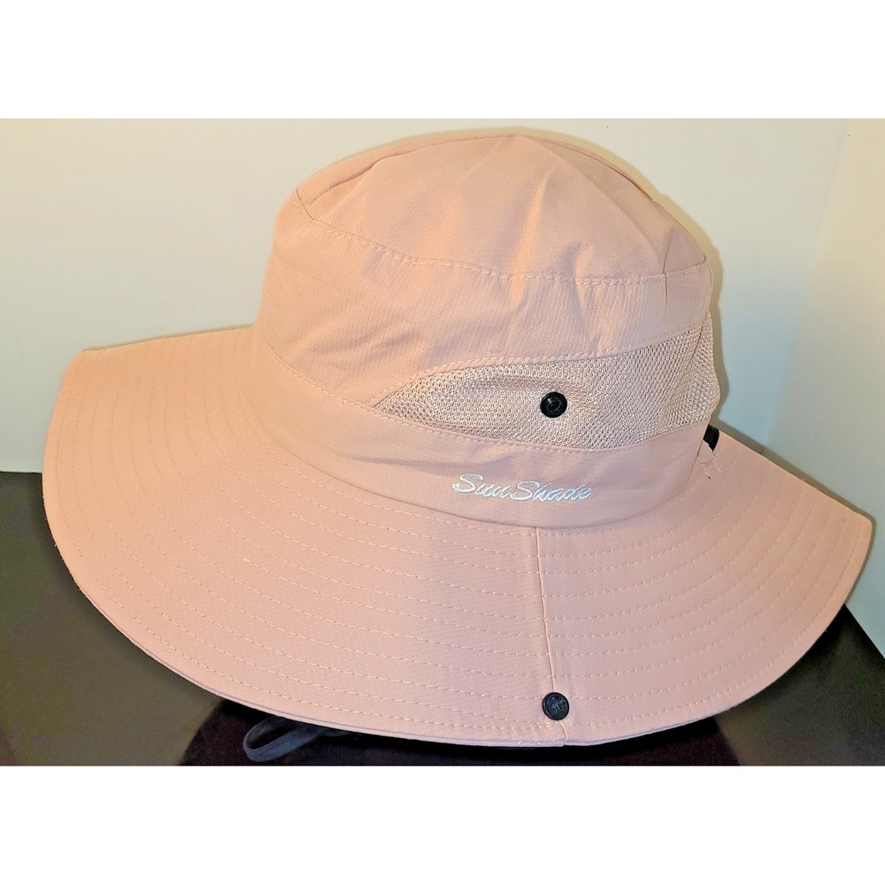 NWOT Sun Shade Boonie Hat Adjustable Foldable Bucket Ponytail Mesh Womens PINK
